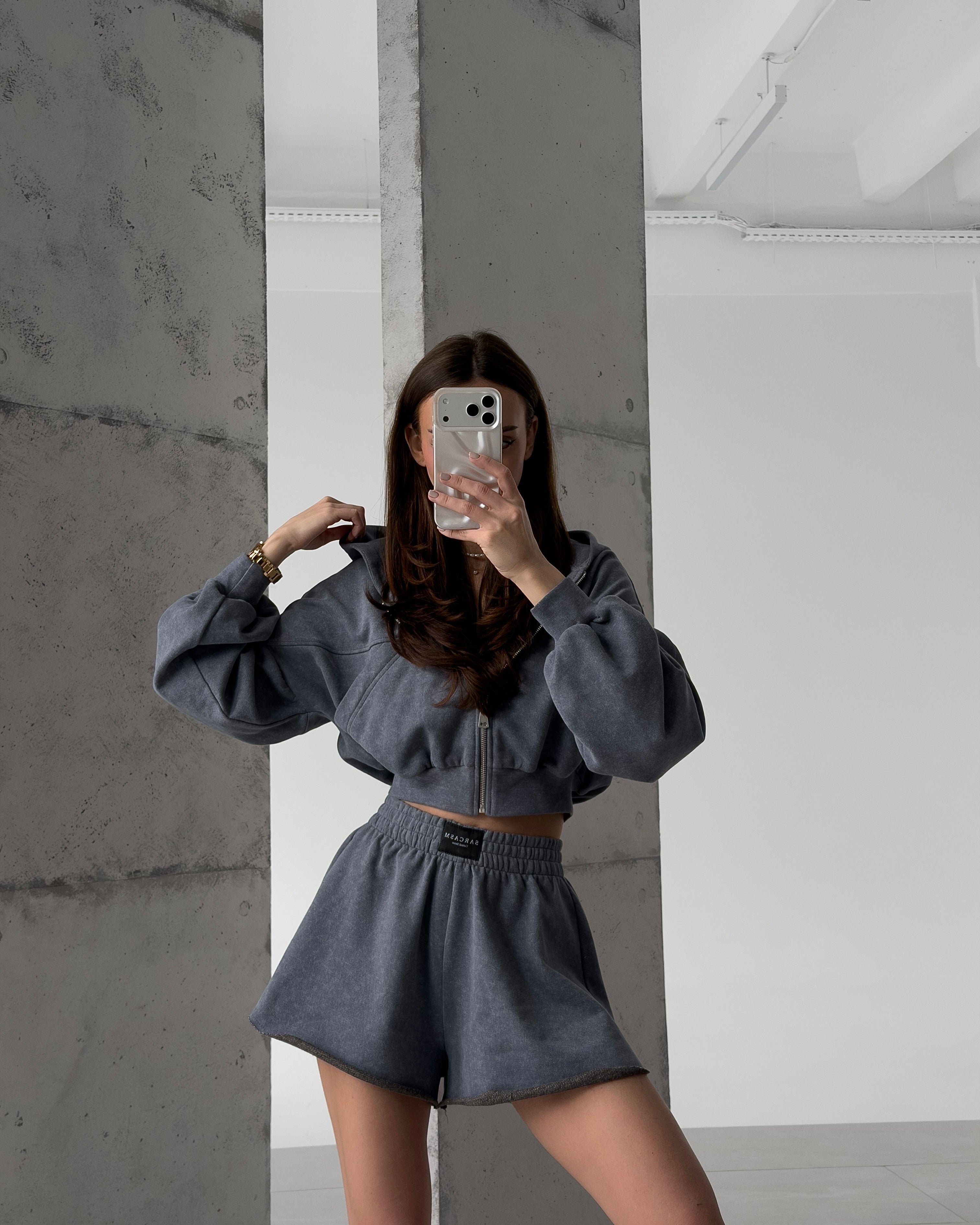Жіночий літній комплект з зіп-худі - Графіт WASHED